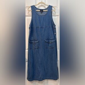 VTG Womens Overall Jumper Denim Midi Dress Sz M Country Cottage Heritage Western